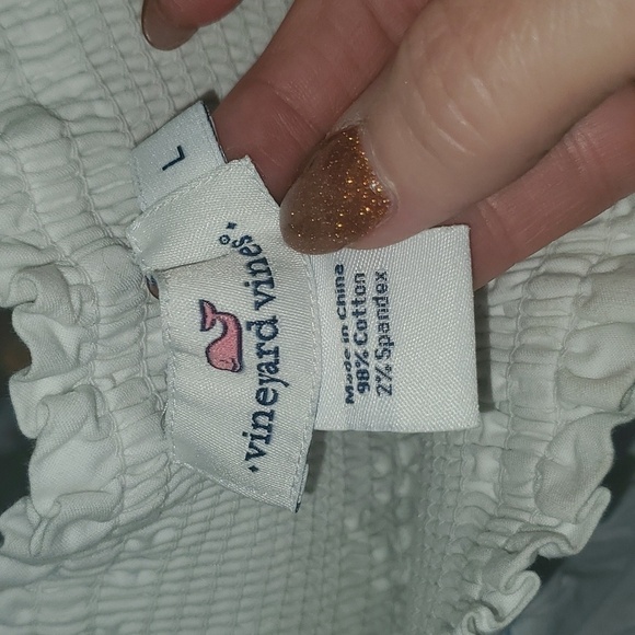 Vineyard Vines 3/4 Sleeve Smocked Blue & White Stitching Sz L Blouse Tunic - Picture 5 of 12